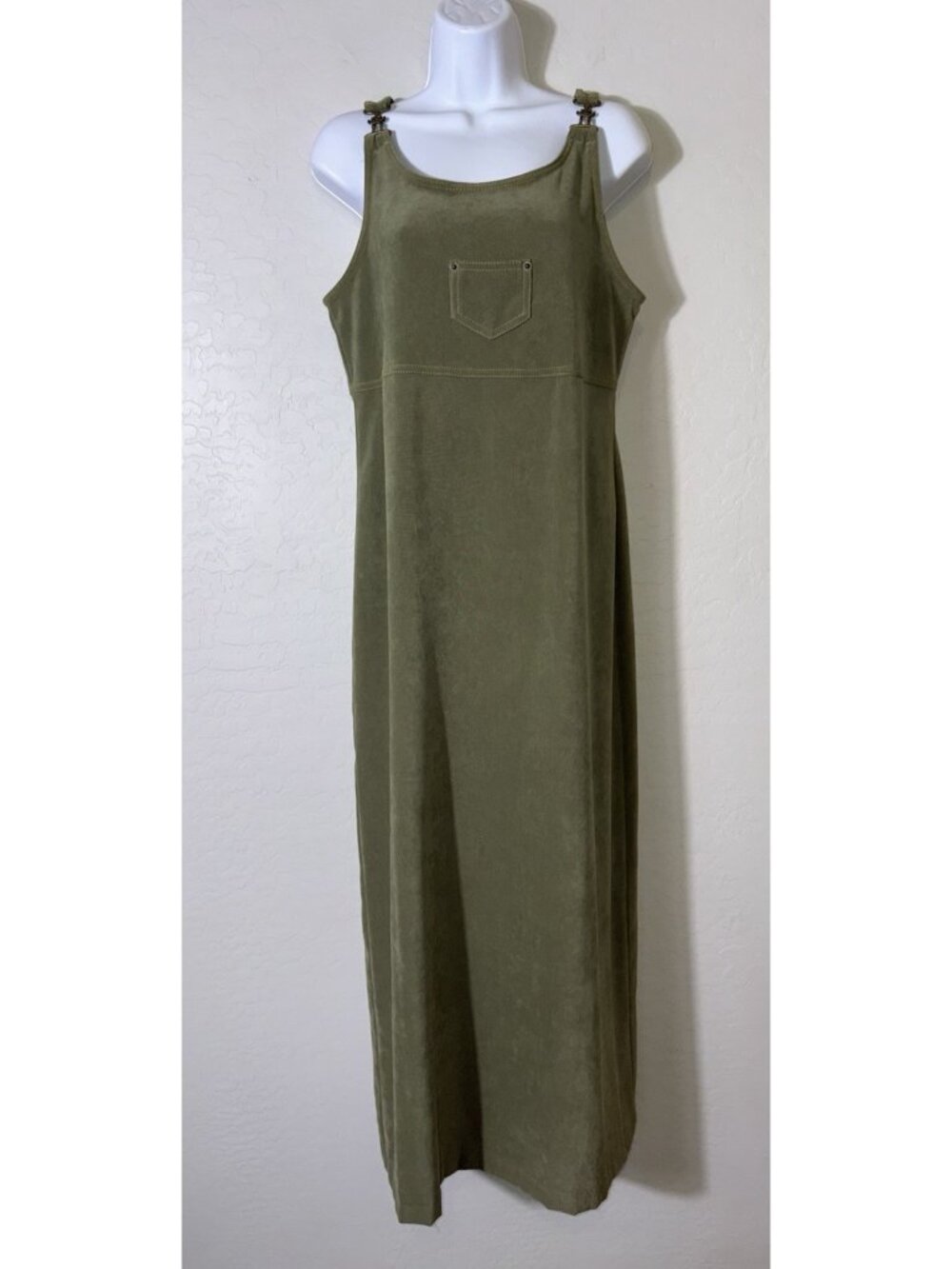 CDC Caren Desirée Company Sage Green Maxi Dress 4 buckle Straps Chest Pocket